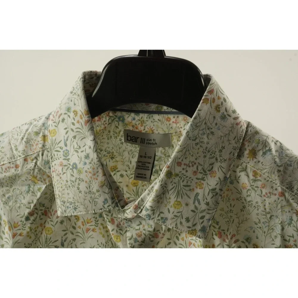 New Bar III Performance‎ Slim Stretch White Floral Button Up Shirt Men's Large